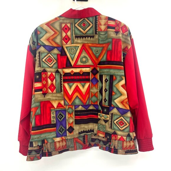 Vintage Brenda Goode Geometric Print Embroidered Collar Button Front Jacket - Picture 4 of 4